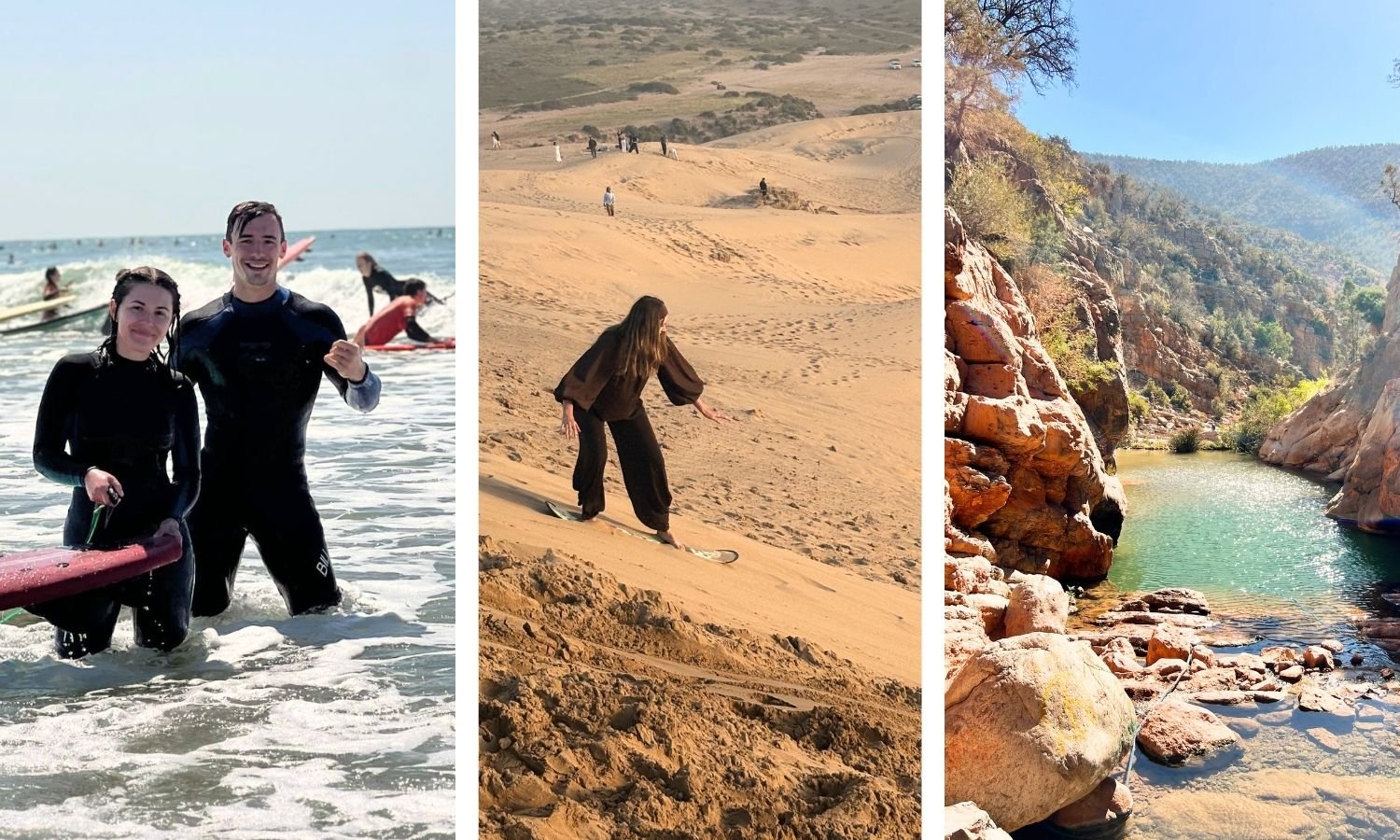 Taghazout activity packages: surf lessons, sandboarding at the Timlalin dunes and Paradise Valley